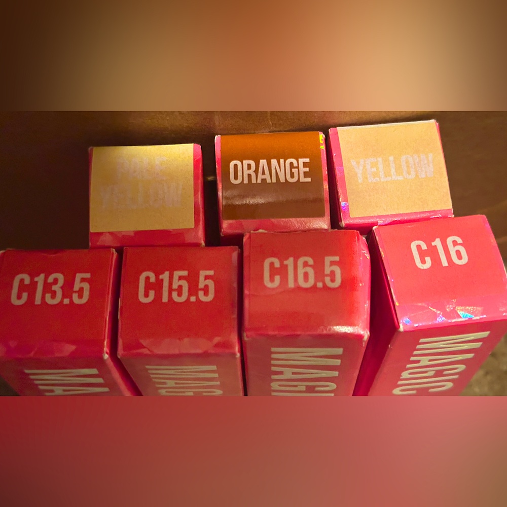 JStar Concealer/Foundation. Pale Yellow, Orange, Yellow, 13.5, 15.5, 16.5 & 16
